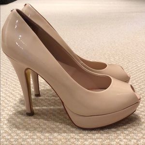 Ted Baker Nude Patent Leather Peep Toe Pumps